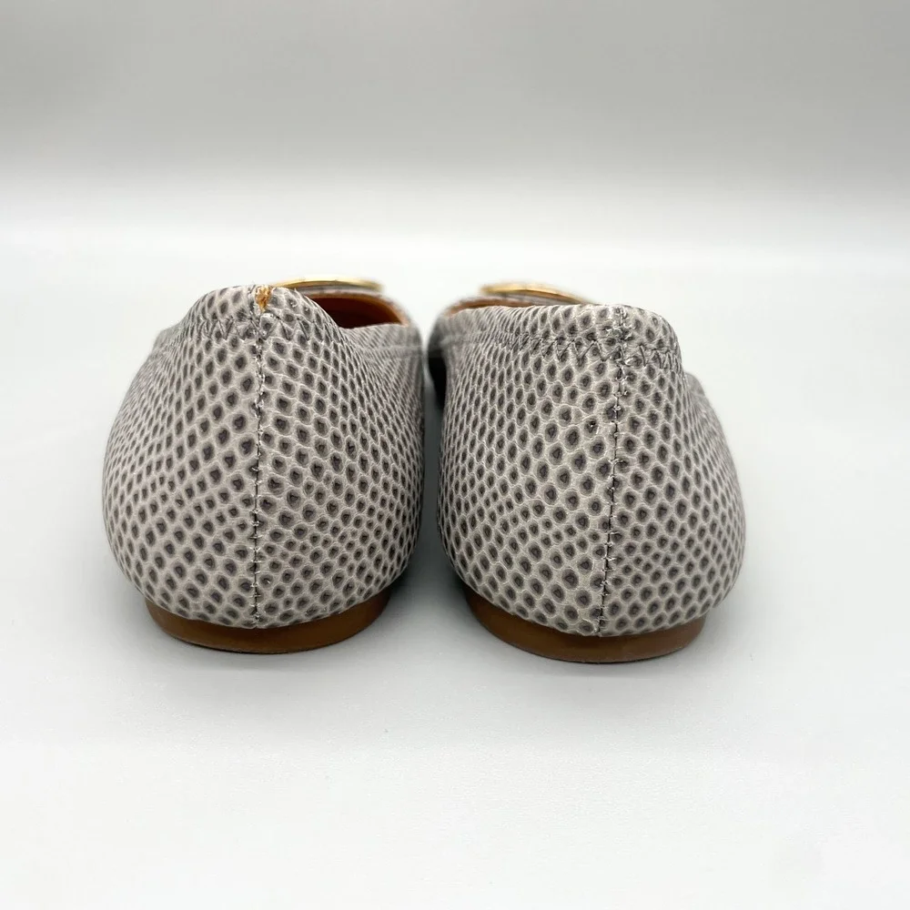 Tory Burch Serena Womens 7M Grey Snake Print Leather Ballet Flats Logo Preppy